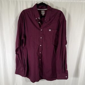 Cinch Dress Shirt Men's Large Red Button Down Shirt Long Sleeve Collared